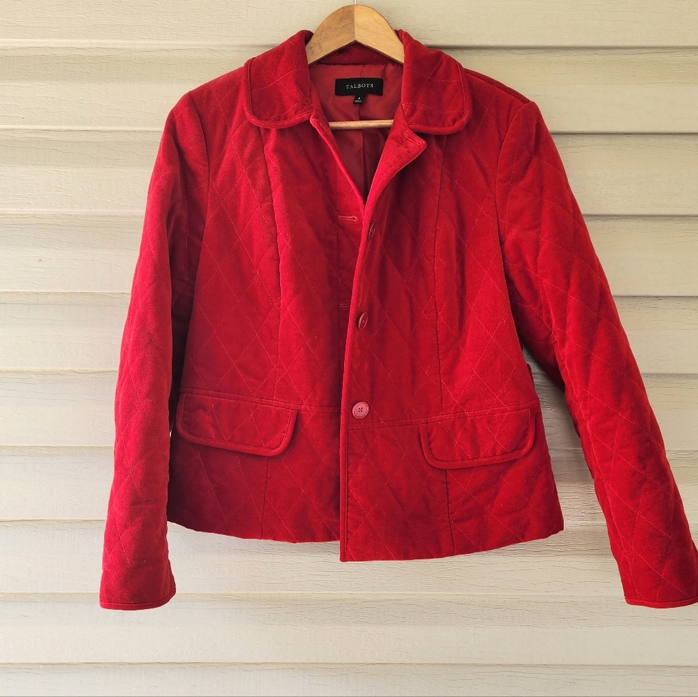 Talbots red Velveteen quilted jacket women's size 8
